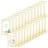 24 Pack Gold Frames Clear Acrylic Double Sided Frames Display Signs Holder Bulk with Stand 2 mm Gold Border for Table Numbers Wedding Restaurant Office Home Photo(5 x 7 Inch, Vertical)