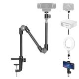 KDD Webcam Stand Camera Mount with Phone Holder, 22 Inch Foldable Flexible Gooseneck Cell Phone Clamp & Table Projector Mount, for Logitech C922 C930e C920S C920 C960 Brio 4K, Gopro Hero 8 7 6 5