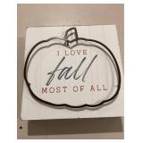 Burlap Decor Pumpkin, Teo Pkgs LED Pumpkin Lights, Foam Stickers, Orange Garland, Two Pkgs Mini Pumpkins, I Love Fall Most off All Plaque, and a Hello Decor Plaque