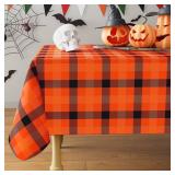 misaya Rectangle Waterproof Vinyl Table Cloth, Buffalo Flannel Backed Tablecloth, Wipeable Plastic Table Cover for Fall, Thanksgiving (52" x 70", Black and Orange and Yellow)