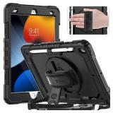 Timecity Case for iPad 9th/ 8th/ 7th Generation 10.2 inch (Case for iPad 9/8/ 7 Gen): with Strong Protection, Screen Protector, Hand/Shoulder Strap, Rotating Stand, Pencil Holder - Black