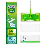 Swiffer Sweeper 2-in-1 Dry + Wet Floor Mopping and Sweeping Kit, Multi-Surface Kit for Floor Cleaning, Kit Includes 1 Sweeper, 14 Dry Sweeping Cloths, 5 Wet Mopping Cloths