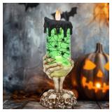 Eldnacele Halloween Snow Globe Candles Lighted Lamp USB Powered Battery Operated Spooky Spinning Water Glittering Tornado Flameless Candles Skeleton Hand Holder Halloween Centerpiece Decor(Spider)