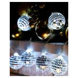 BBTO LED Disco Ball Decorations Mirror Disco Ball Ornaments 70s Disco Party Supplies Mini Disco Ball Tree Ornament Light Battery Operated Disco Ball with String(Silver White,1.57 Inch)