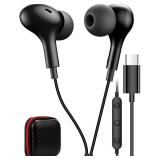 USB C Headphone for Samsung S23 FE S22 S21 S20 A53 A54 Wired Earbuds Magnetic in-Ear Type C Earphone with Microphone Volume Control Bass Stereo Noise Canceling for iPhone 15 Pro Max Pixel 6 6a 7a 8 5