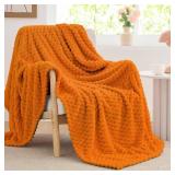 BEDELITE Fall Throw Blanket for Couch & Bed - 3D Jacquard Decorative Orange Blankets, Soft and Cozy Warm Plush Fluffy Fleece Blanket, 50x60Inches