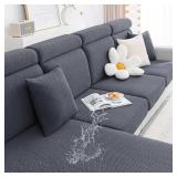 Smiry Waterproof Couch Cushion Covers, Stretch Jacquard Sectional Couch Covers, L Shape Sofa Cushion Covers, Washable Chaise Lounge Cover Elastic Furniture Protector (X-Large Chaise Cover, Grey)