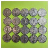 Lot (20) American Walking Liberty Silver Half Dollars - Various Dates/Mint Locations