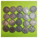 Lot (20) American Walking Liberty Silver Half Dollars - Various Dates/Mint Locations