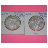 Lot (2) 2014 American Silver Eagle Dollars