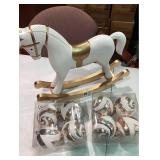 White and Gold Rocking Horse Table Top Decor and Two 4-Packs of White and Gold Ornaments