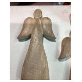 Let it Snow Wooden Christmas Tree Table Topper 10 In, Two Tall Wooden Angels 12 In and Two Shorter Wooden Angels 10 In