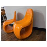 (2) Orange Modern Futuristic Chairs