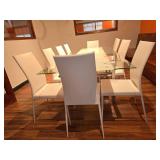 White Glass Table W/ 10 Chairs