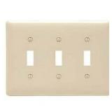 Lot of 5 Hubbell NPJ3W Light Almond Unbreakable 3-Gang Mid-Size Toggle Switch Cover Nylon Wallplate