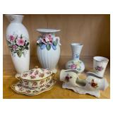 Vintage Rose Themed Pieces, Vases, 3 Piece Set, Spoon Holder and Cordial