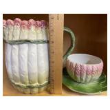 Vintage Asparagus Pitcher & Bowl, Leaf Plate/Saucer