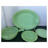 Vintage Fire-King Jadeite (6 pieces), Platter, Mixing/Batter Bowl and Saucers (4)