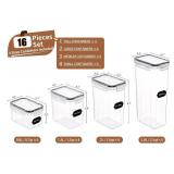 PRAKI Airtight Food Storage Containers Set, 16 Pcs BPA Free Plastic Dry Food Canisters for Kitchen Pantry Organization and Storage Ideal for Cereal, Flour & Sugar - Labels, Marker(Black)