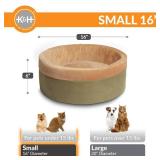 K&H Pet Products Thermo-Kitty Bed Heated Cat Bed for Indoor Cats , Electric Warming Bed for Cats and Small Dogs, Washable Thermal Plush Calming Round Pet Bed - Small 16" Sage/Tan