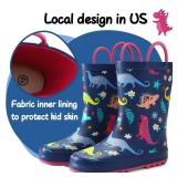 K KomForme Kids Rain Boots Waterproof Printed Rubber Boots with Handles, Size 12 Little Kid, Purple Dinosaur