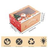 SUPERLELE 24 Pack Christmas Cookie Boxes for Gift Giving Christmas Bakery Box with Window Large Kraft Holiday Baking Box with Lids for Pastries Treat Cupcakes Dessert Candy 8.3 x 5.9 x3.7 Inch