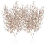 Sea Team 20-Pack Artificial Glitter Pine Tree Twig Ornaments, Decorative Sticks, Glittery Stems, Picks, Branches for Christmas Tree, Small Vase, Holiday, Wedding, Party (14 Inches, Champagne)