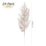 Sea Team 20-Pack Artificial Glitter Pine Tree Twig Ornaments, Decorative Sticks, Glittery Stems, Picks, Branches for Christmas Tree, Small Vase, Holiday, Wedding, Party (14 Inches, Champagne)