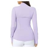 QUEENIEKE Women Athletic Jackets Cottony-Soft Full Zip Slim Fit Workout Running Jacket with Pockets(S,Lavender)