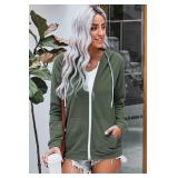 WROLEM Women Zip Up Hoodie Lightweight Comfy Long Sleeves Loose Sweatshirt For Lady With Pockets Green, Large