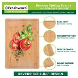 Freshware Wood Cutting Boards for Kitchen - Bamboo Cutting Board Set of 3, Cutting Boards with Juice Grooves, Serving Board Set, Chopping Board for Meat, Veggie, Easy Grip Handle (9x6", 12x8", 15x10")