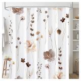 Gibelle Watercolor Floral Shower Curtain, Brown Beige Flower Shower Curtain for Bathroom, Modern Minimalist Waterproof Fabric Shower Curtain Set with Hooks 72x72 Inch