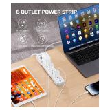 DEWENWILS 6-Outlet Power Strip Surge Protector, 15FT Long Extension Cord, Low Profile Flat Plug, 15 Amp Circuit Breaker, 500 Joules, Wall Mount, White, UL Listed