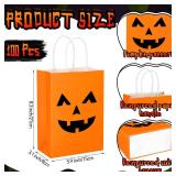 Ctosree 100 Pcs Halloween Pumpkin Gift Bags Halloween Bags with Handle Halloween Wrapping Paper Bags Trick or Treat Bags Halloween Goodie Bags for Halloween Party Favors Supplies