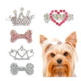 DaFuEn Dog Hair Clips Hair Bows for Small Dogs Puppy Crown Barrettes Girl Dog Tiara Crystal Rhinestone Dog Hair Accessories for Chihuahua Yorkie Shih Tzu Pet Bows Grooming Products 5 Pack (set of 5)