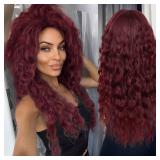 GNIMEGIL Natural Long Red Wigs for Women Free Part Burgundy Wig Layered Haircut Synthetic Hair Wigs Outfits Cosplay Halloween Costume Wigs