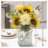 SHINFHOMF Fake Flowers with Vase,Faux Flower Arrangement with Vase,Artificial Silk Sunflowers in Vase,Sunflower Decor,Sunflower Centerpieces for Tables,Coffee Table Decor