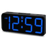 Peakeep Small Digital Alarm Clock Plug in for Bedrooms Bedside, Tiny Electric Clock Large Big Numbers Display with Battery Backup for Desk Table, 6 Dimmers, 5 Adjustable Alarm Volumes (Blue)