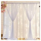 10 x 10ft White Backdrop Curtains with Lights for Wedding Wrinkle-Free Polyester Drapes for Backdrop Decoration White Curtain Backdrop for Birthday Parties Bridal Shower Baby Shower Photoshoot Baptism