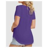 ATHMILE Womens V Neck Short Sleeve Summer T Shirts Curved Hem Plain Top Purple