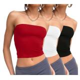 WIHOLL 3 Pack Tank Top for Women Slim Fit Casual Tube Tops Basic Strapless Going Out Crop Tops Summer Outfits 2024 Black,White,Red S