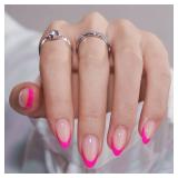 French Tip Press On Nails Almond - BTArtbox Hot Pink Press On Nails Short, Stick On Nails for Women, Glue On Nails with Nail Glue in 16 Sizes - 30 Soft Gel Fake Nails Kit, Berry French