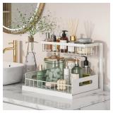 REALINN Under Sink Organizer, Pull Out Cabinet Organizer 2 Tier Slide Out Sink Shelf Cabinet Storage Shelves, Under Sink Storage for Kitchen Bathroom Cabinet, White, 1 Pack