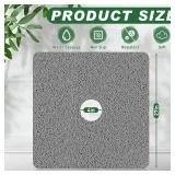 Shower Mat Non Slip,27 x 27 Inch Extra Large Bath Mat with Drain,Soft Square Loofah Shower Stall Mat Bathtub Mat for Bathroom,Without Suction Cups (Grey)