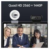 GUSGU G910 2K Quad HD Webcam for PC, with Microphone & Light & Privacy Cover, Web Camera for Desktop Computer/Laptop/MacBook, USB Streaming Camera