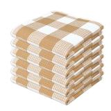 PurpleEssences 100% Cotton Waffle Weave Check Plaid Kitchen Towels, Super Soft and Absorbent Dish Towels for Drying Dishes,12 x 12-6 Pack - Fall Thanksgiving - Beige and White