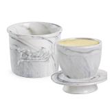 MSJGA Butter Crock for Counter with Water, French Butter Keeper for Spreadable Butter Marble Ceramic Butter Dish with Lid for Countertop, Butter Container Holder