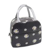 Sonuimy Insulated Lunch Bag Women, Reusable Cute Tote Lunch Box for Adult & Men, Leakproof Cooler Lunch Bags for Work Office Travel Picnic (Black with White Daisy)