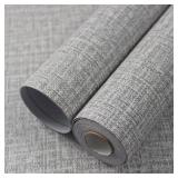 WADILE Grasscloth Peel and Stick Wallpaper 15.7in x 393.7in, Textured Contact Paper for Cabinets, Faux Linen Wall Paper Pull and Stick, Fabric Vinyl Wallpaper Self Adhesive Light Gray