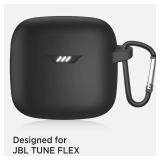 Miimall Case Compatible with JBL Tune Flex Case Cover, [Anti-Lost Keychain] [Scratch Resistance] Dust-Proof Protective Silicone Case for JBL Tune Flex with Carabiner Case Cover(Black)